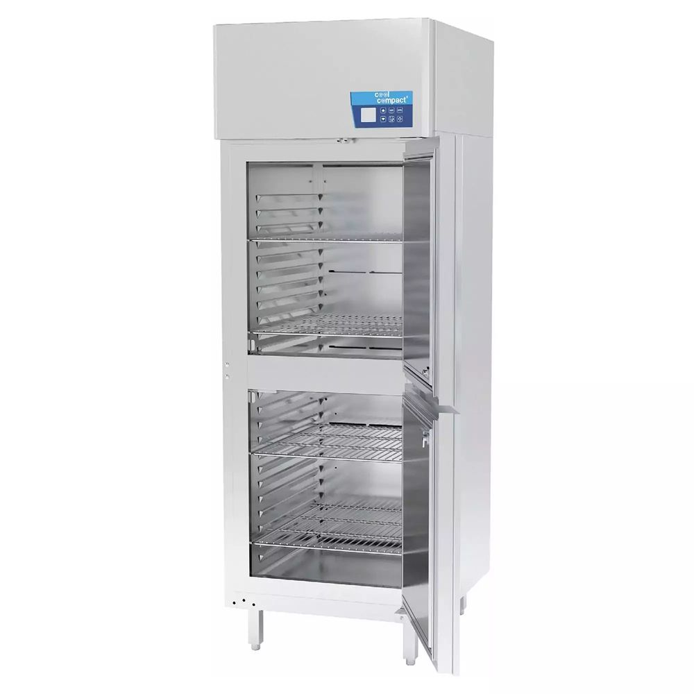 Moderner Edelstahl Kühlschrank mit offenem Türdesign